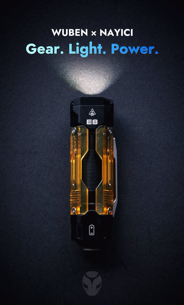 Wuben × NAYICI E8: Lanterna com design mecânico, luz UV e inovação extrema!